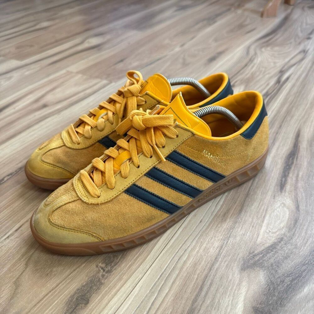 Adidas Yellow Black Suede Low Top Lace Up Hamburg Athletic Sneaker Shoes Size 10 - Picture 3 of 11
